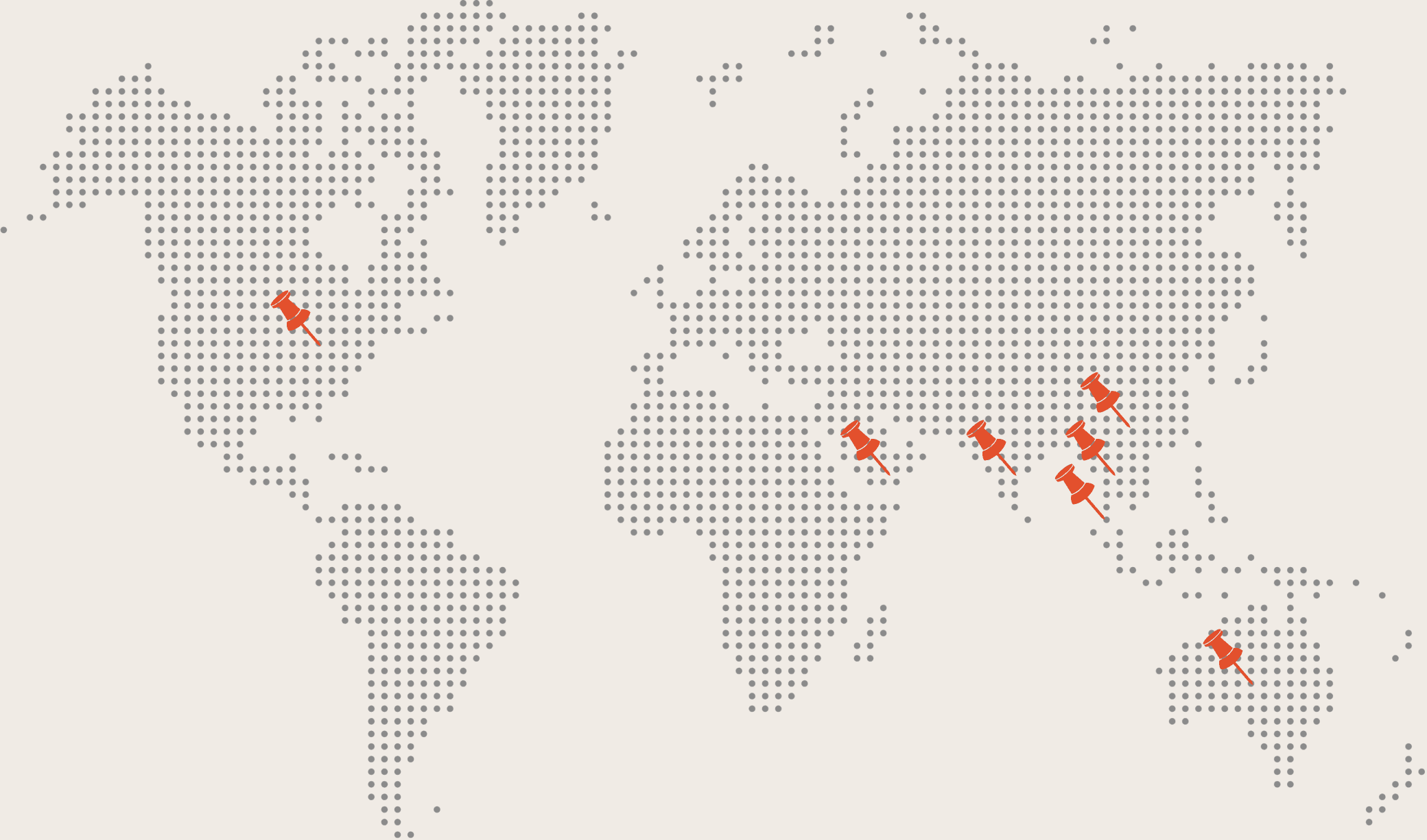 World map with pins marking the countries Amaize Digital works across
