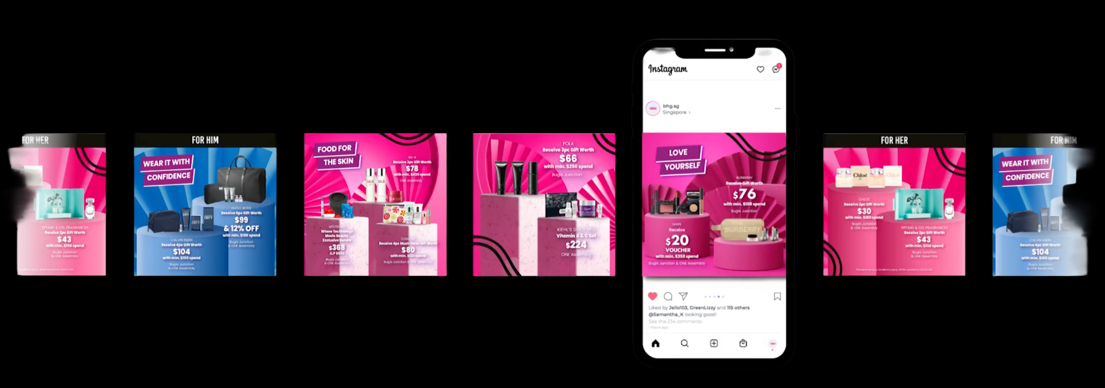 Rohnium LinkedIn campaign posts shown in a phone mockup above a rail of campaign creative
